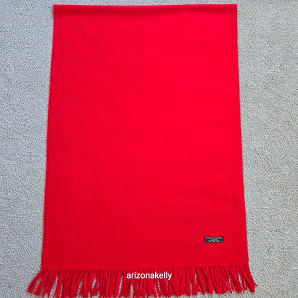 Wool/Cashmere Red Scarf with Fringe Virgin Wool - Picture 5 of 13